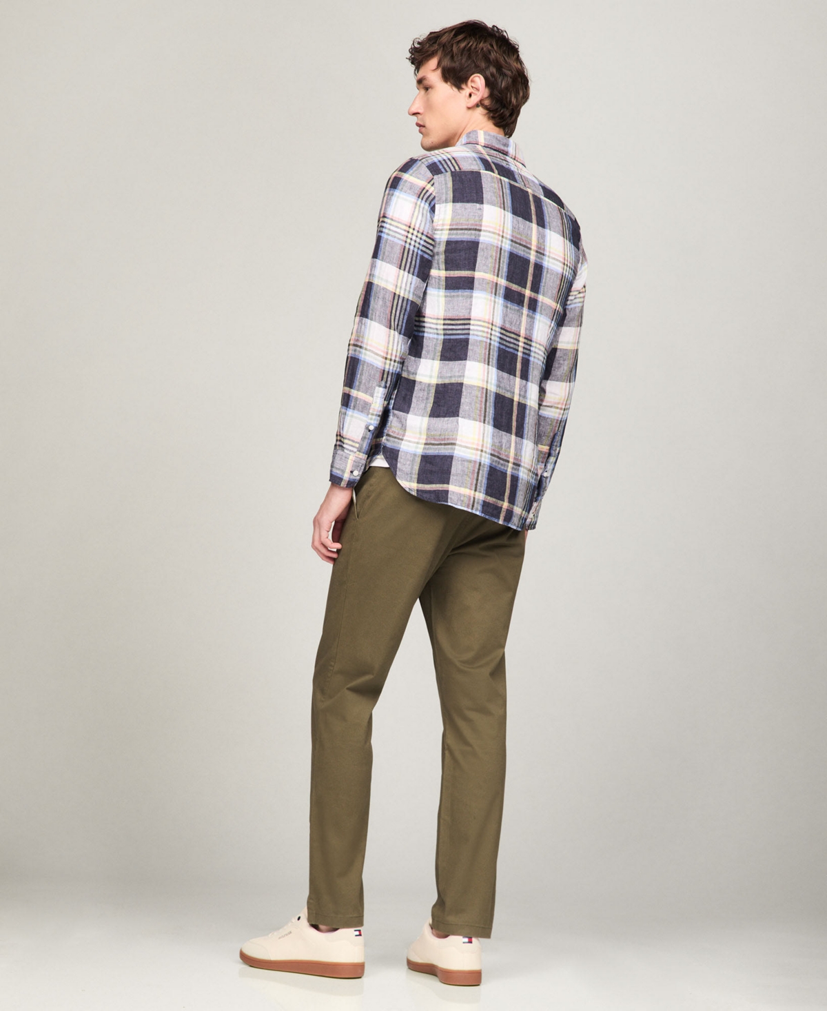 Shop Tommy Hilfiger Men's Iconic Linen Check Slim-fit Long-sleeve Shirt In Blue Check