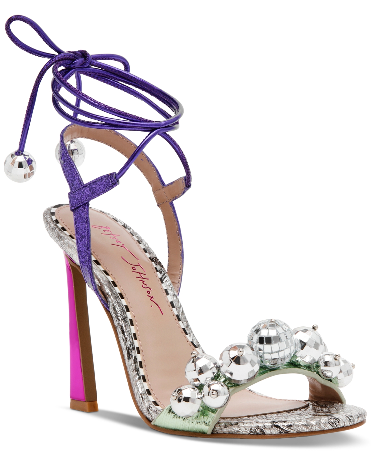 BETSEY JOHNSON WOMEN'S JAGER DISCO BALL DETAILED LACE-UP DRESS SANDALS