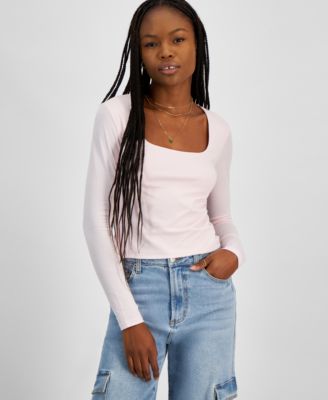 Planet Heart - Women's Square-Neck Cropped Long-Sleeve Top