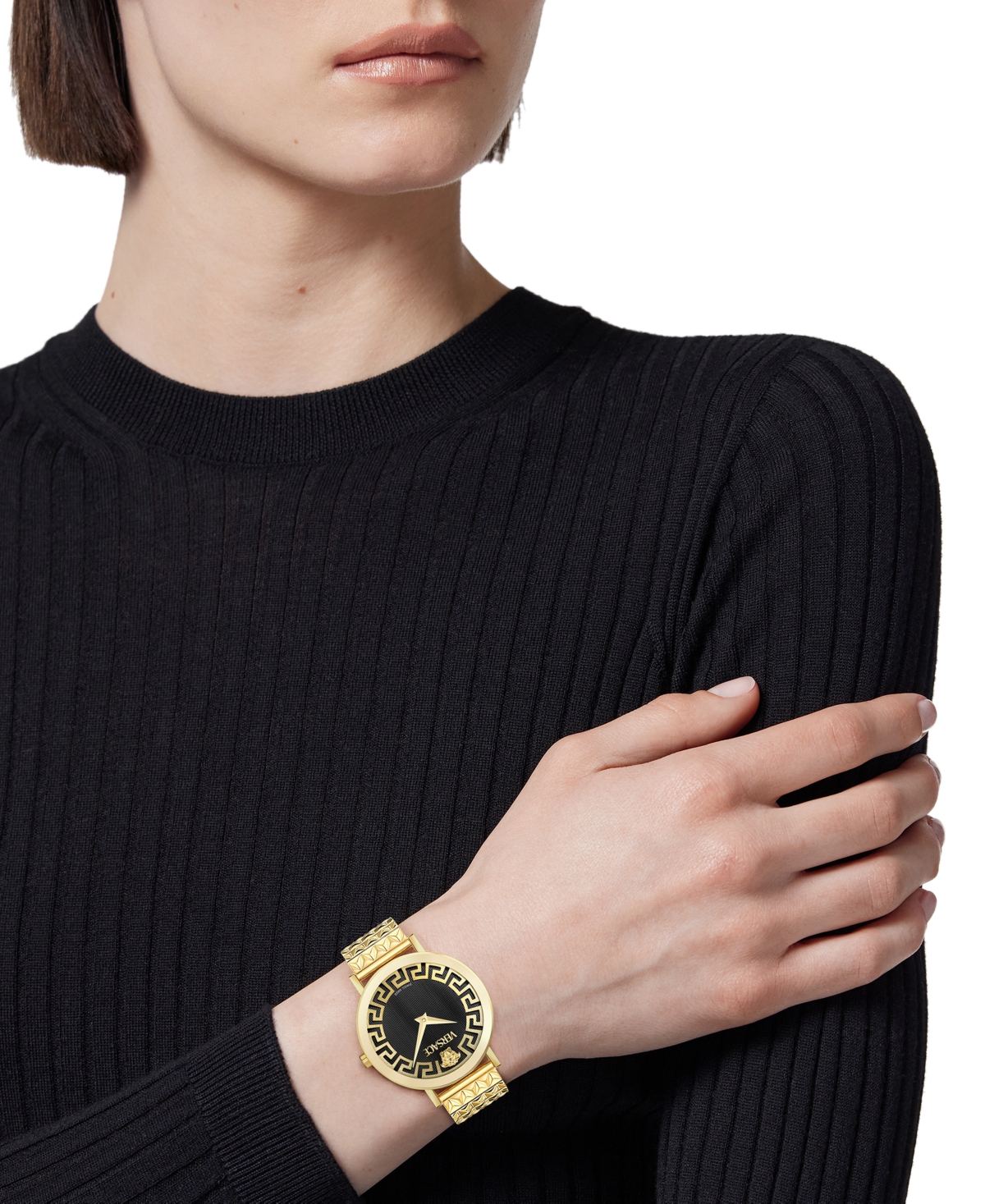 Versace Women's Swiss Daedalus Gold Ion Plated Stainless Steel Bracelet Watch 35mm In Gold