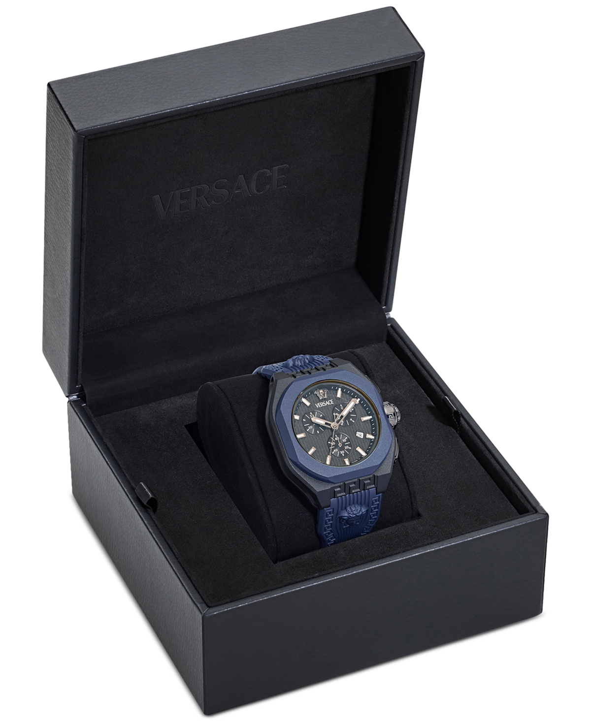 Versace Men's Swiss Chronograph Blue Silicone Strap Watch 44mm In Black