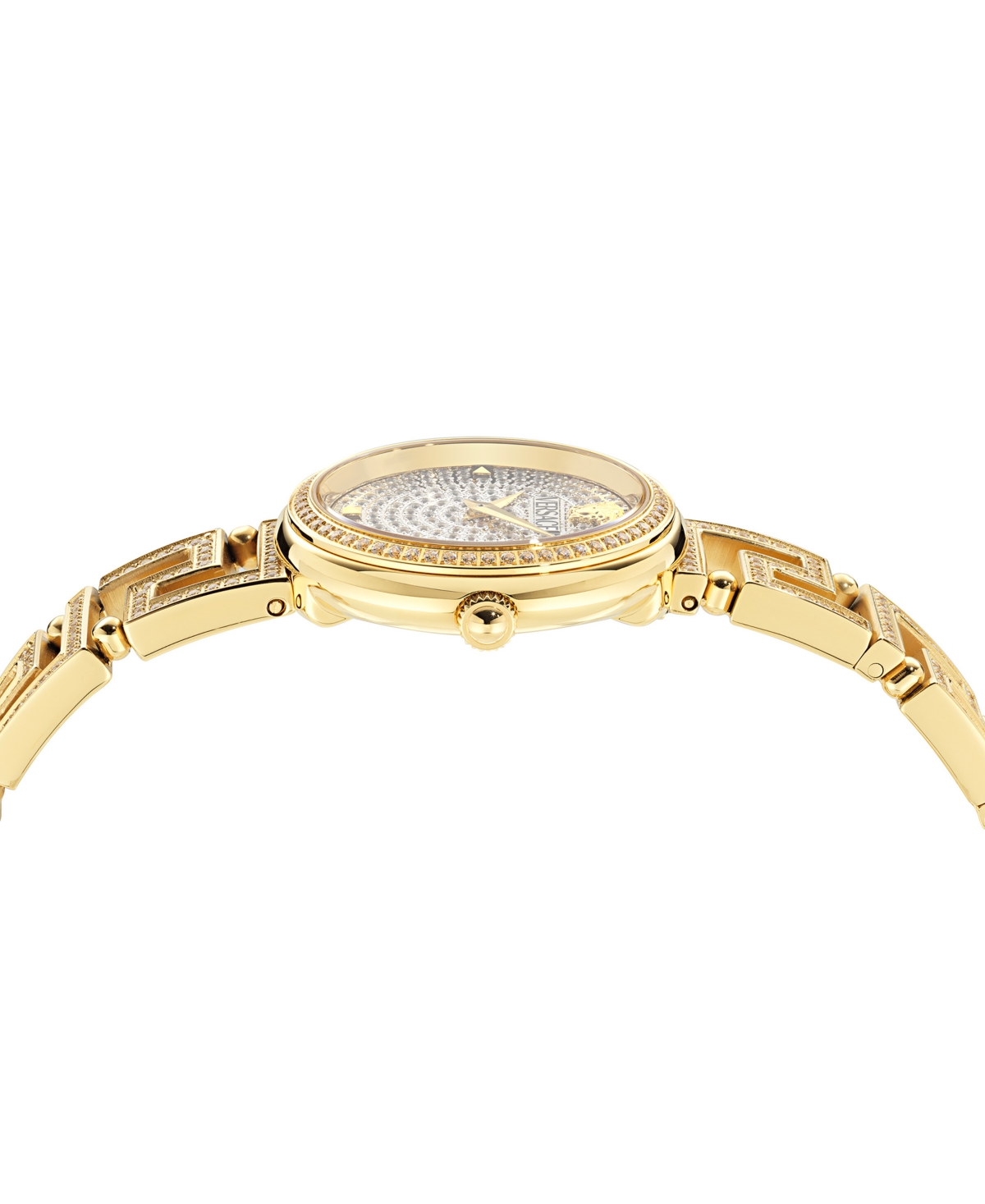 Versace Women's Swiss Greca Goddess Diamond (1-7/8 Ct. T.w.) Gold Ion Plated Bracelet Watch 28mm In Gold