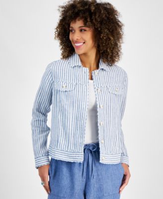 Charter Club - Women's Woven Spice Stripe Linen Jacket