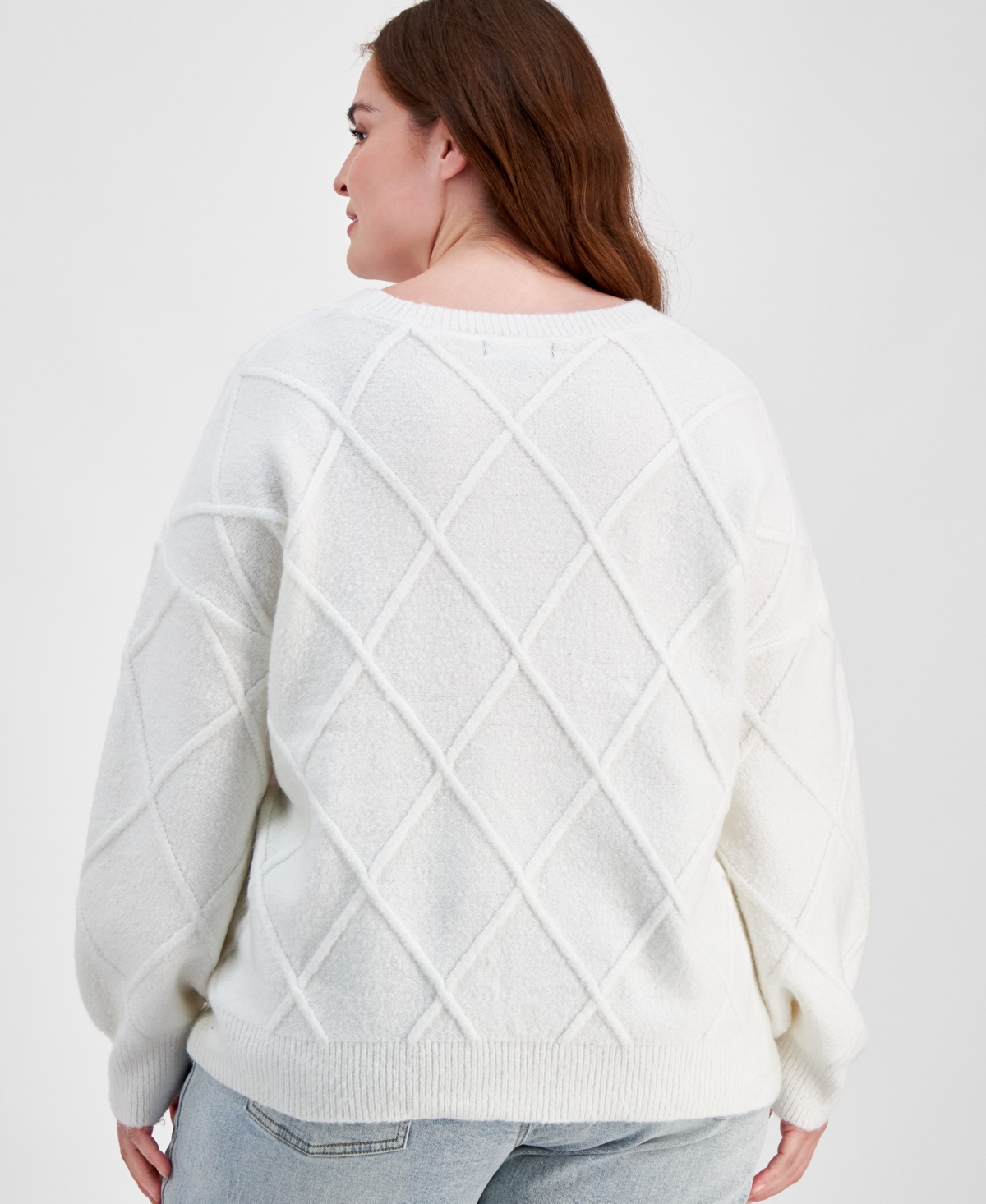 ABSOLUTELY FAMOUS TRENDY PLUS SIZE CREWNECK FAUX-PEARL-TRIM SWEATER 