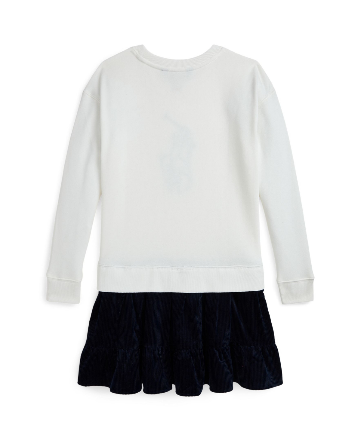 Polo Ralph Lauren Big Girls Big Pony Corduroy Skirt Fleece Dress - Deckwash White With Navy