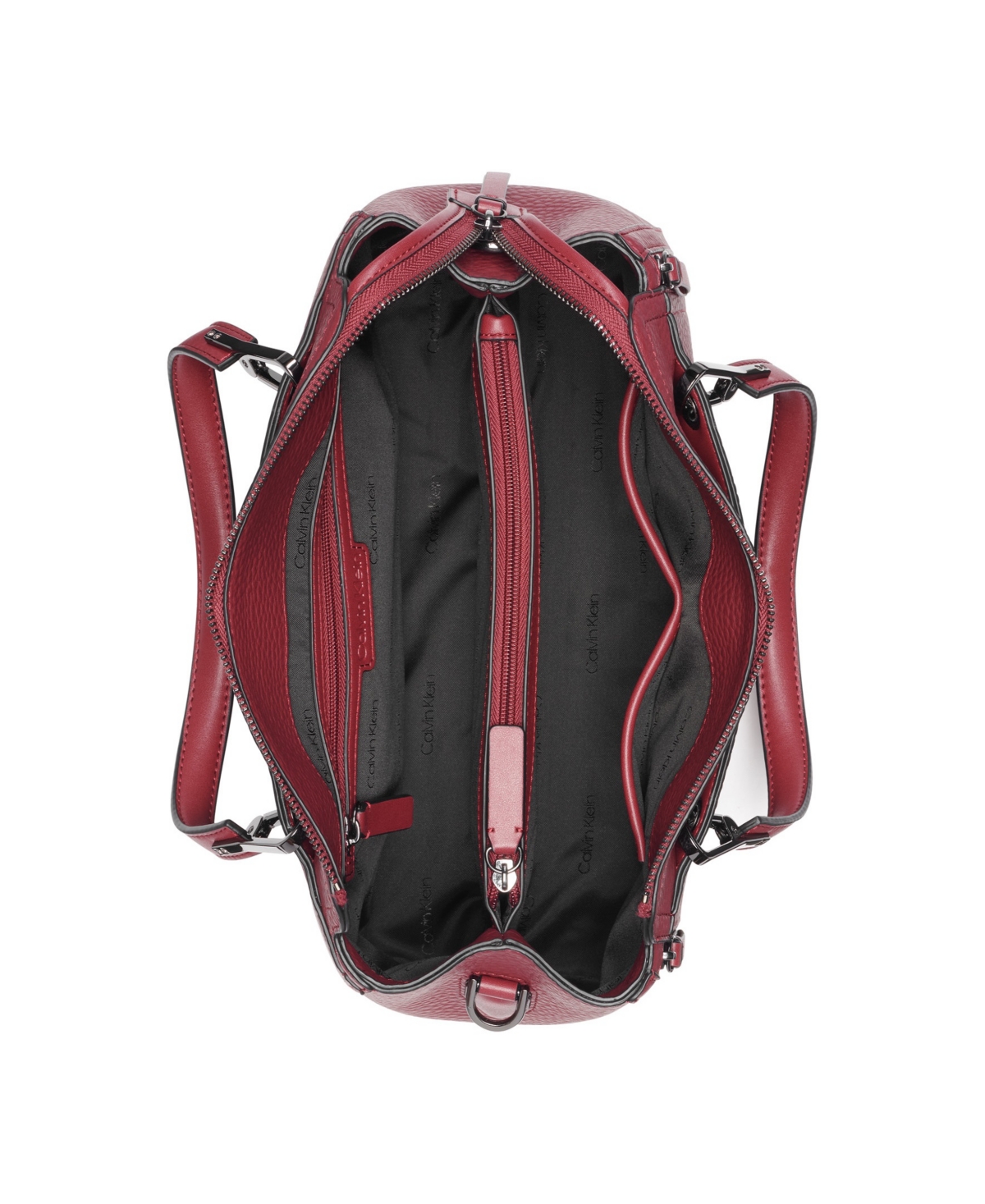 CALVIN KLEIN GARNET TRIPLE COMPARTMENT TOP ZIPPER SATCHEL 