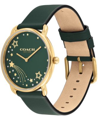 COACH Women's Elliot Green Leather Strap Watch 36mm - Macy's