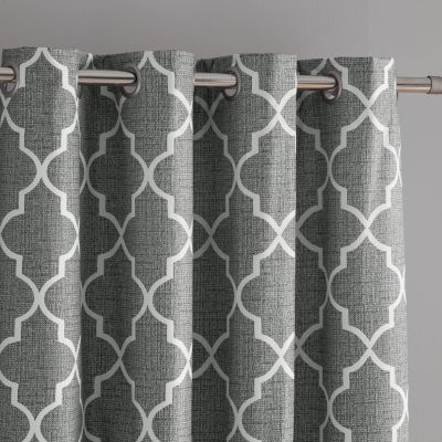 2 Piece 100% Full Blackout Trellis Grommet Top Window Curtain Panels