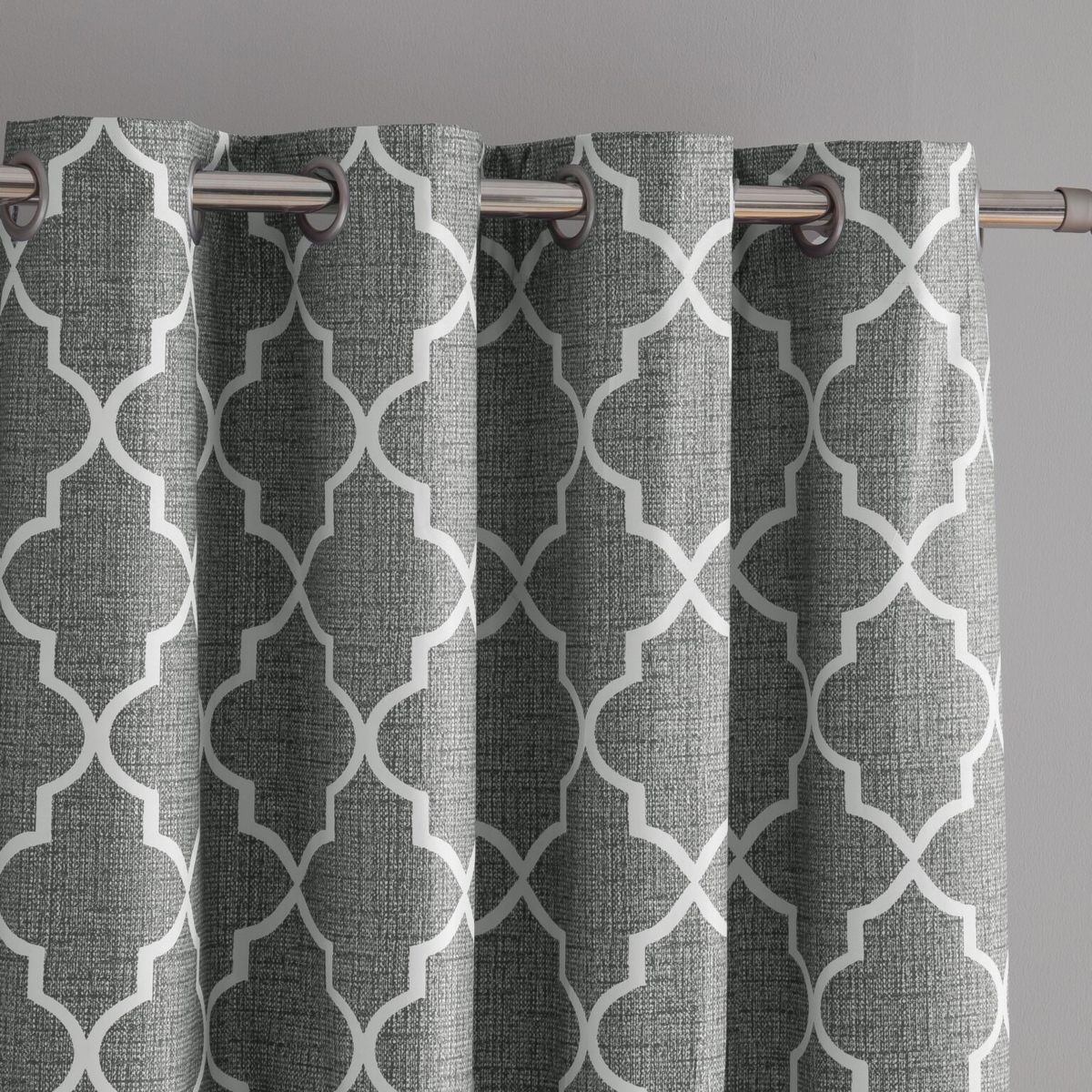 Kate Aurora 2 Piece 100% Full Blackout Trellis Grommet Top Window Curtain Panels