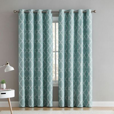 2 Piece 100% Full Blackout Trellis Grommet Top Window Curtain Panels