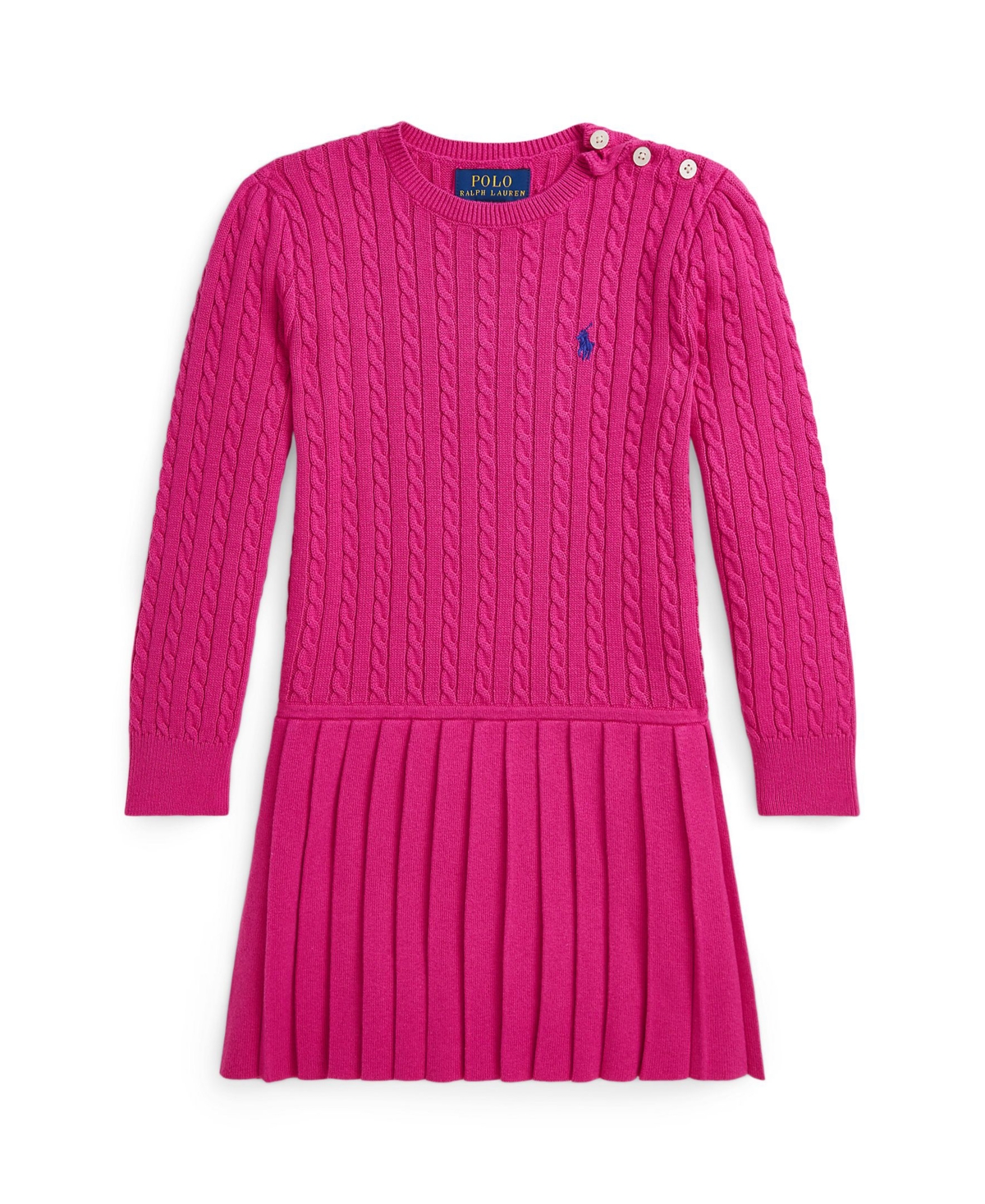 Polo Ralph Lauren Toddler And Little Girls Mini Cable Pleated Cotton Sweater Dress - College Pink With Classic Azure