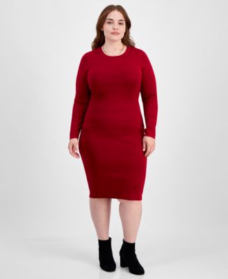 Madden Girl - Trendy Plus Size Crewneck Ottoman-Stitch Midi Dress