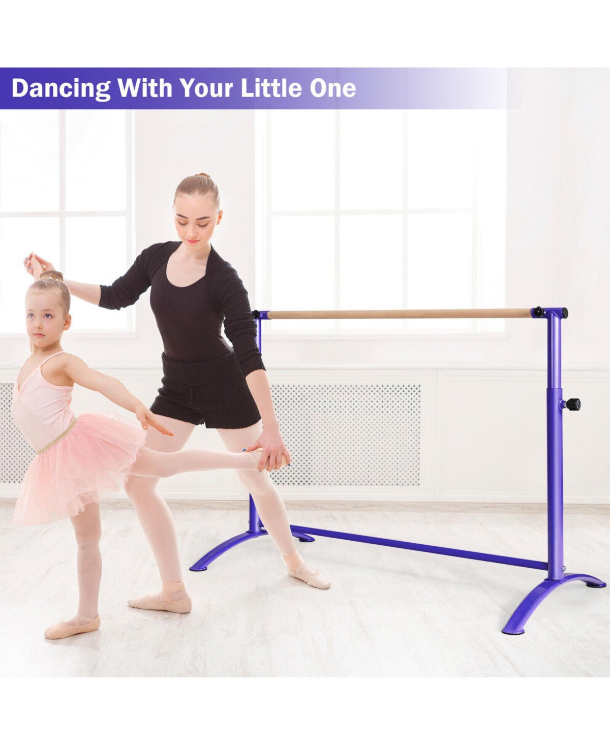 Sugift 51 Inch Ballet Barre Bar with 4-Position Adjustable Height-Purple