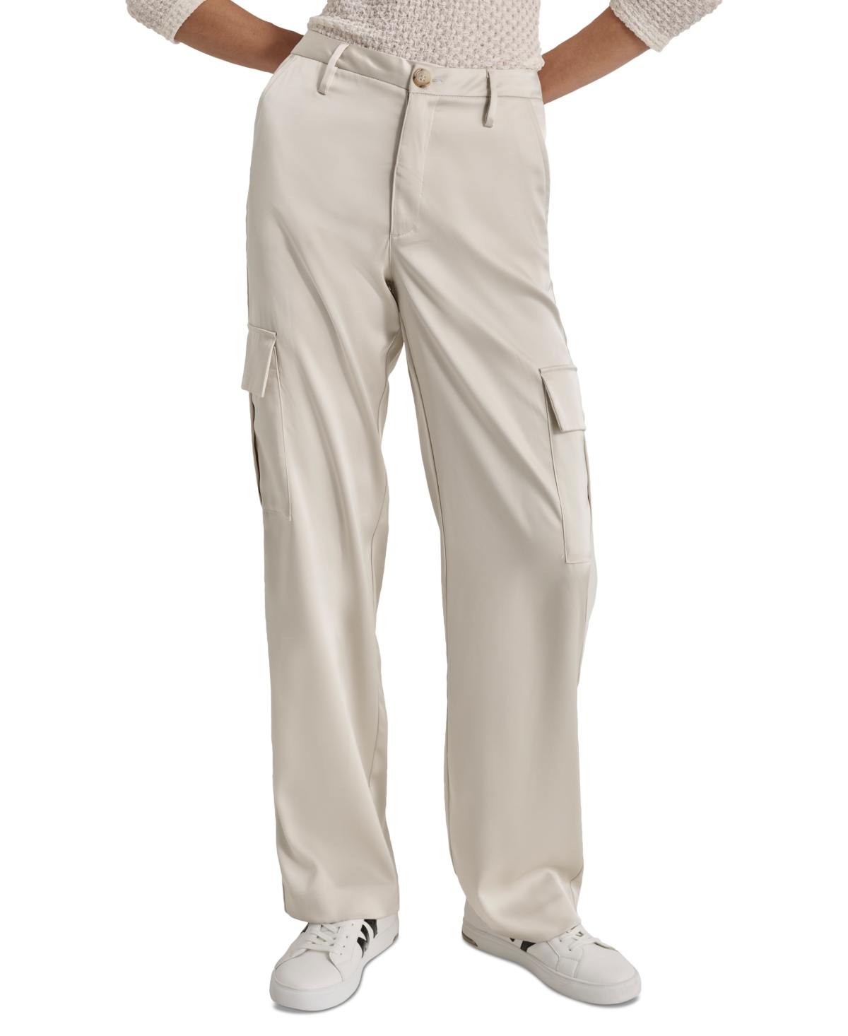 Dkny Jeans Women's Stretch Satin Cargo Wide-leg Pants In D5k - Lt City Khaki