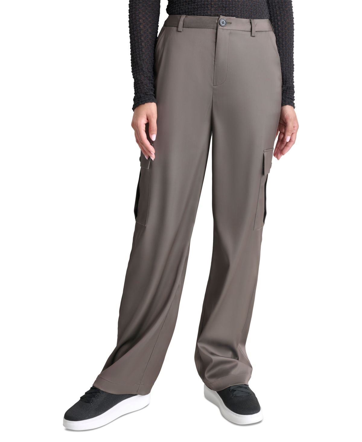 Dkny Jeans Women's Stretch Satin Cargo Wide-leg Pants In Fo5 - Forged Iron