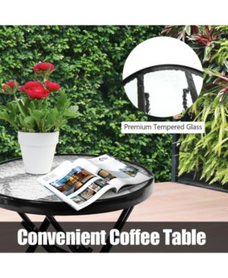 3 Pieces Outdoor Folding Rocking Chair Table Set with Cushion