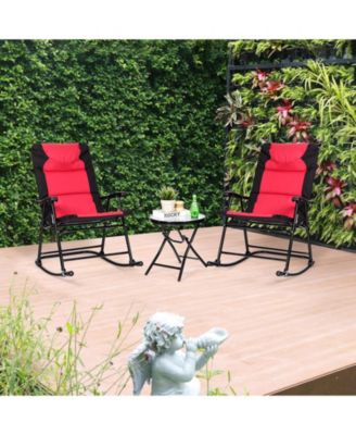 3 Pieces Outdoor Folding Rocking Chair Table Set with Cushion