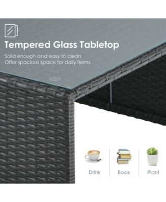 6 Pieces Patio Rattan Furniture Set with Glass Table and Cushioned Seat