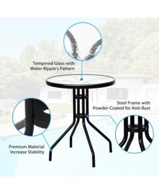 3 Pieces Patio Garden Furniture Set of Round Table and Folding Chairs