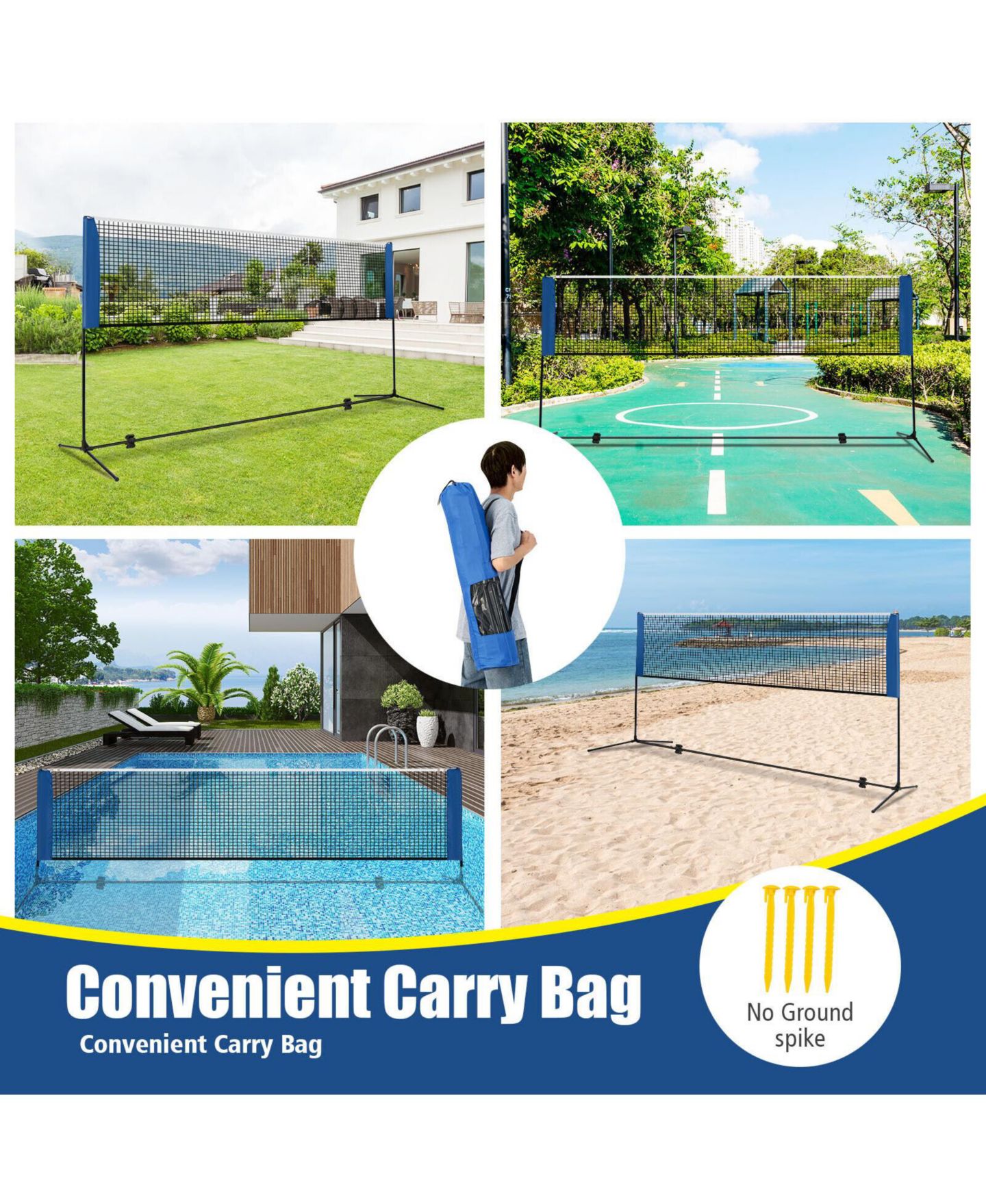 Детские игрушки SKONYON Adjustable Badminton Net Stand 10/14 Foot Portable with Carry Bag, цвет: Синий — фото 2