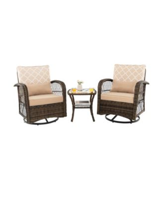 3 Pieces Outdoor Wicker Conversation Set with Tempered Glass Coffee Table
