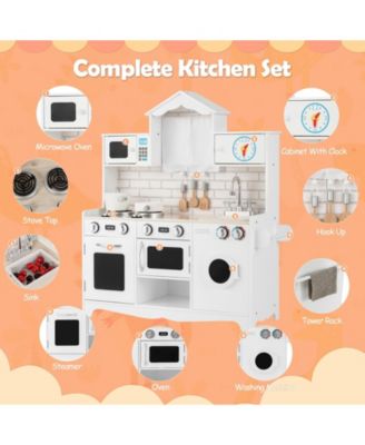 Wooden Kids Kitchen Pretend Play Toys with Washing Machine