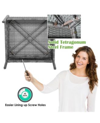 4 Pieces Rattan Patio Conversation Furniture Set with Acacia Wood Tabletop