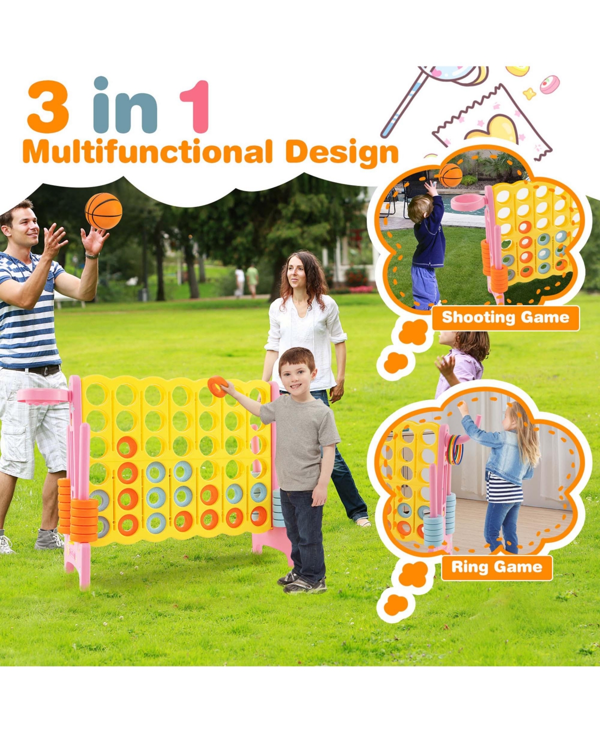 Costway Jumbo 4-to-Score A Row Giant Game Set with Stickers for Kids Adults