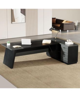 78" L-Shaped Executive Desk, Large Office Desk with Drawers and Lateral File Cabinet, Business Furniture with Storage Shelves, Modern Computer Desk for Home Office