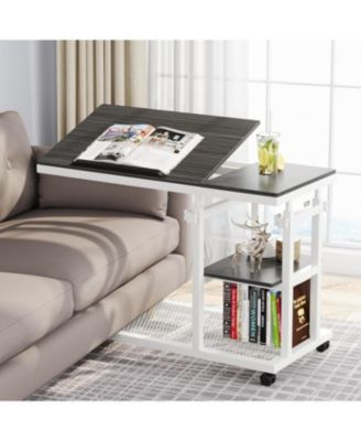 Height Adjustable C Table with Wheels, Mobile Couch Snack Side Table, Sofa Bedside Laptop Stand C Shaped TV Tray
