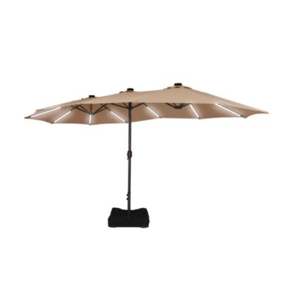 Outdoor Double-Sided Rectangular LED Light Market Umbrella With Base and Cover