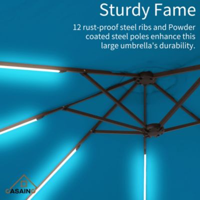 Outdoor Double-Sided Rectangular LED Light Market Umbrella With Base and Cover