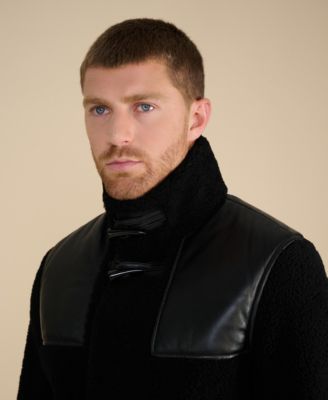 Men's Leather Shearling Jacket with Toggle Buttons