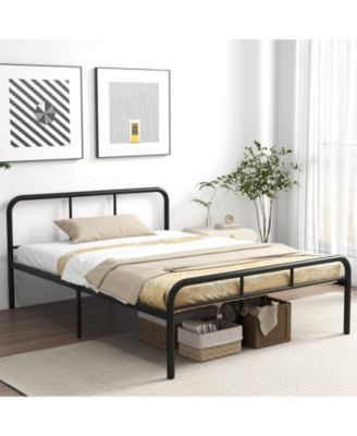 Full Bed Frame with Headboard and Footboard No Box Spring Needed-Black