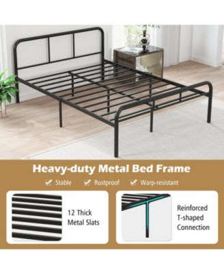 Full Bed Frame with Headboard and Footboard No Box Spring Needed-Black