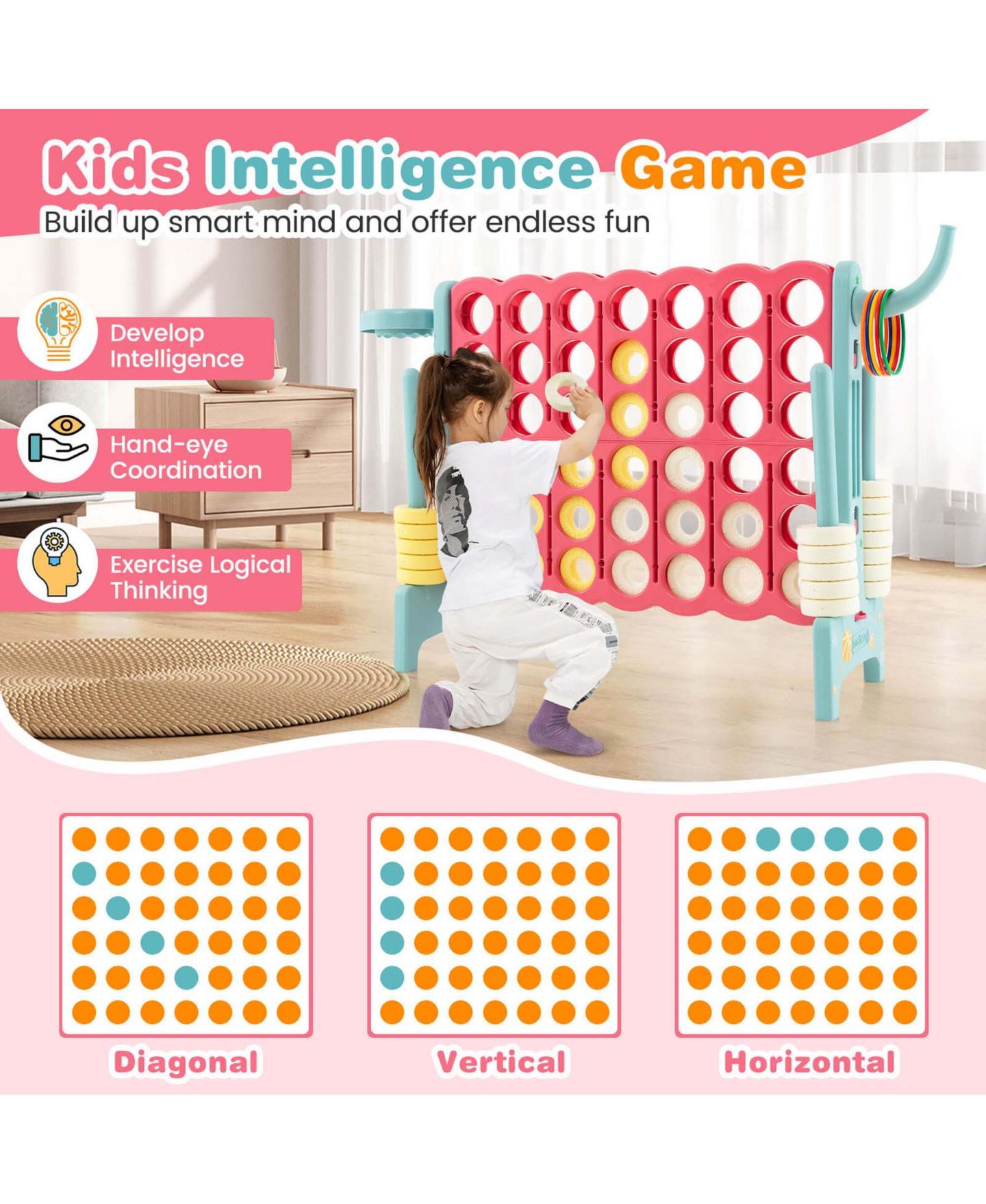 Детские игрушки Costway Jumbo 4-to-Score 4 in A Row Giant Game Set with Carry Bag Stickers, цвет: Красный — фото 8