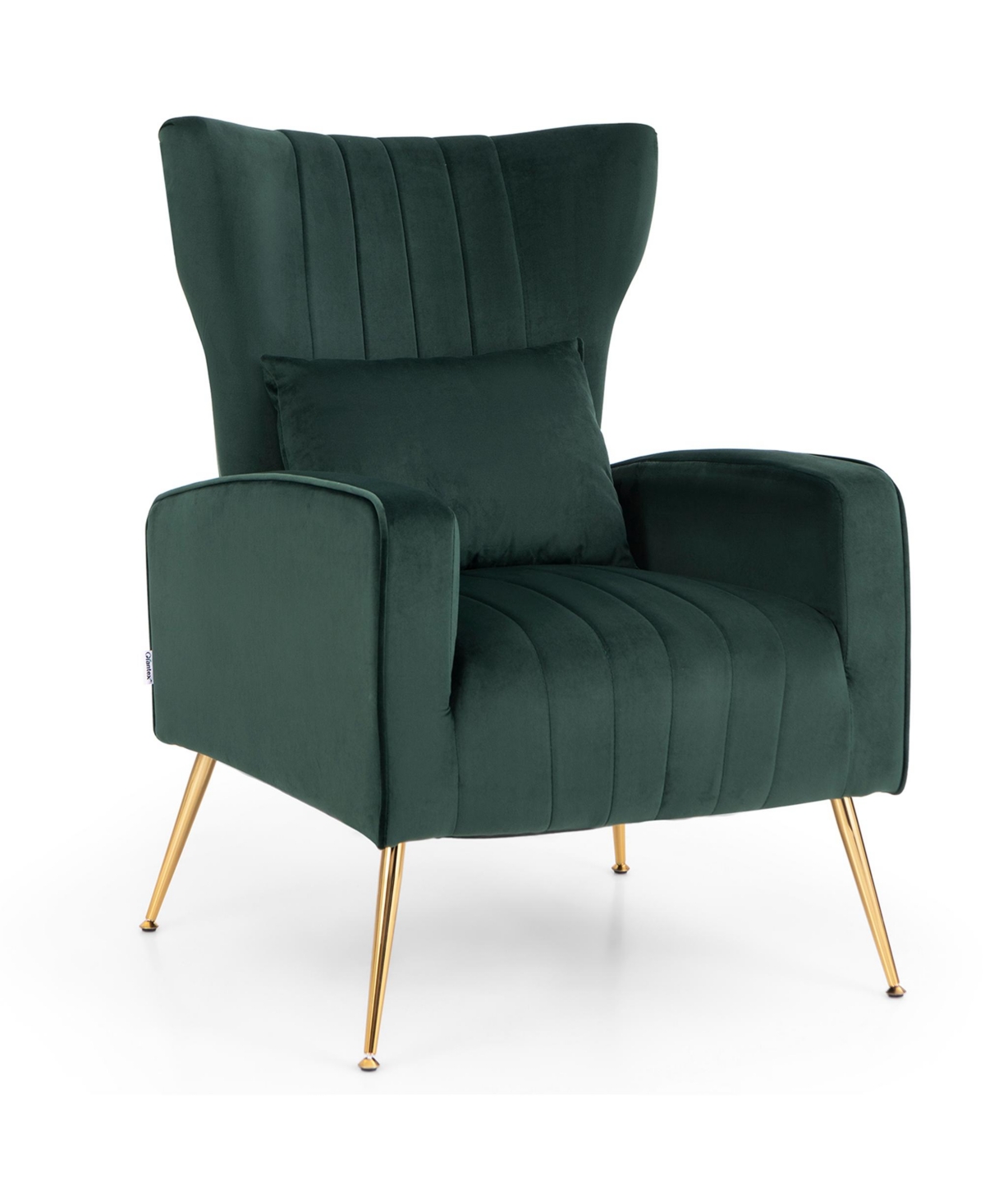 Costway Velvet Upholstered Wingback Chair with Lumbar Pillow & Golden Metal Legs