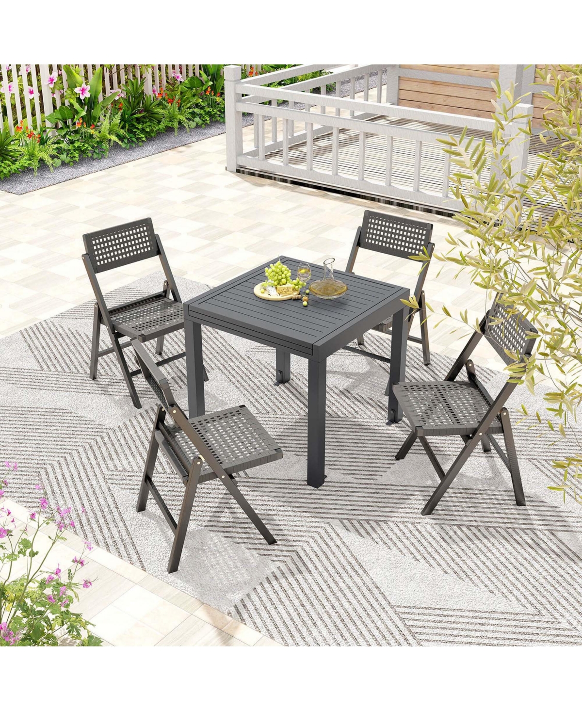 Costway Expandable Patio Dining Table for 4-6 Person with Slatted Tabletop