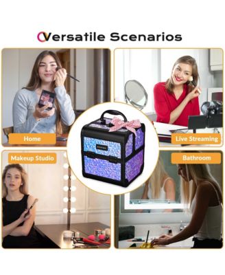 Makeup Train Case Cosmetic Organizer w/ Mirror Mermaid Purple Artist