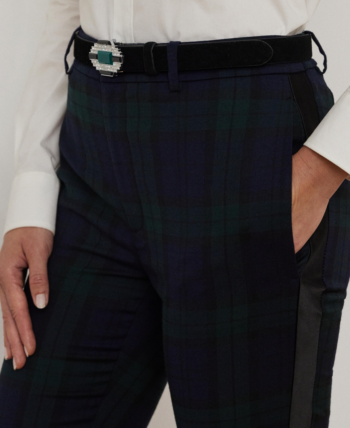 Lauren Ralph Lauren Women's Plaid Satin-Stripe Twill Cropped Pants, Regular & Petite -Navy/Black