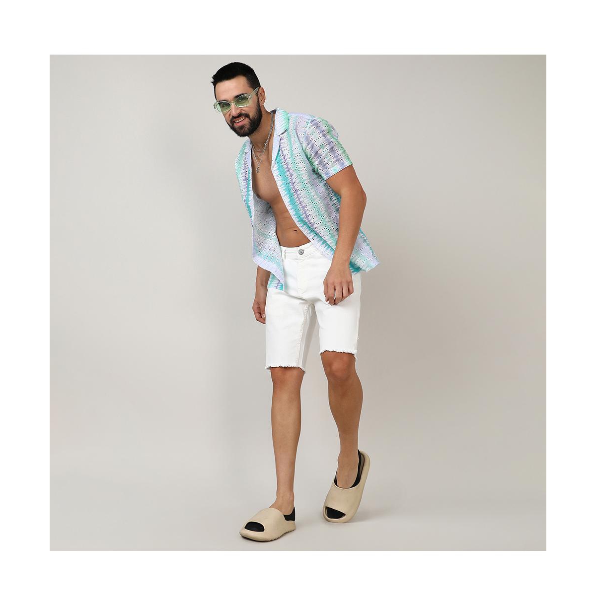 Campus Sutra Men's Sea& Lavender Horizontal Tie-Dye Shirt - Green