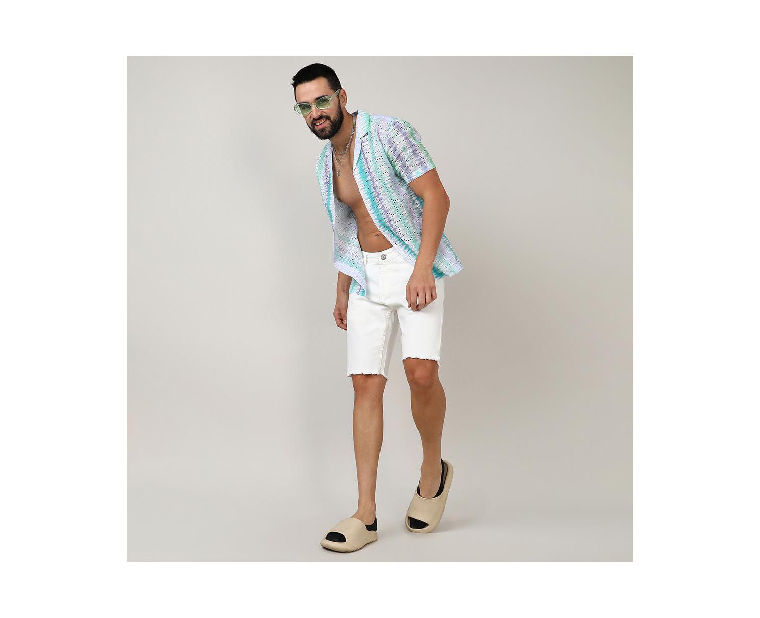 Men's Sea Green & Lavender Horizontal Tie-Dye Shirt