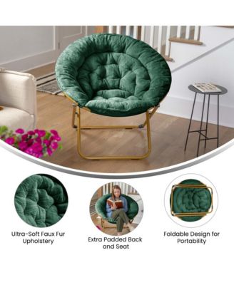 1 Count With Cozy Faux Fur Cushion And Metal Frame For Dorms, Bedrooms, Apartments And More - Ersa Oversize Folding Saucer Chair
