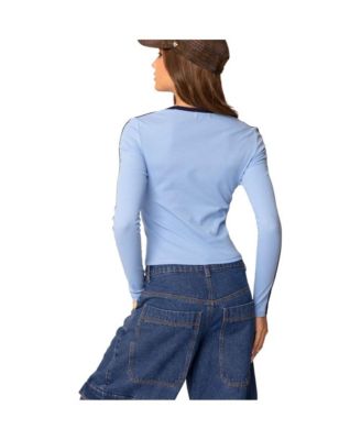 Womens Contrast V Neck Long Sleeve T Shirt