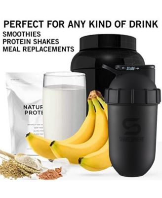 Tumbler: Protein Shaker Bottle and Smoothie Cup, 24 oz - Bladeless Blender Cup Purees Raw Fruit with No Blending Ball - Drink Powder Mix Shake Mixer for Pre Workout, Gym - Cyan Blue