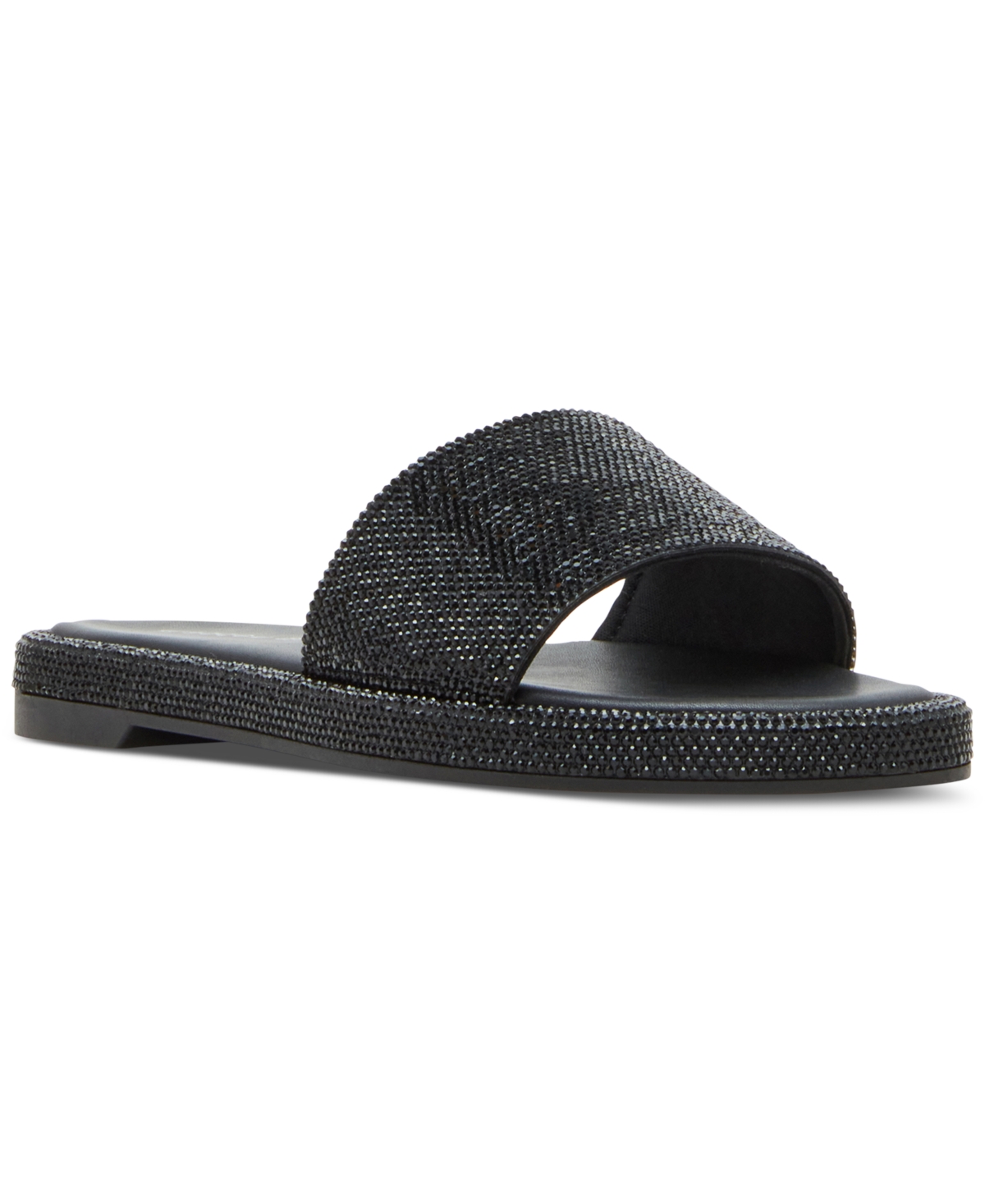 Madden Girl Addiie Rhinestone Platform Slide Sandals In Black Rhinestone