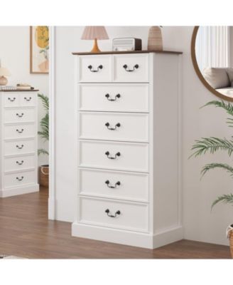 Farmhouse 7 Drawers Dresser Chests for Bedroom, 52" Tall Wood Rustic Tall Chest of Drawers, Dressers Organizer Storage for Bedroom,Living Room, Closet, Hallway Children's Room_26.8"D x 15.6"W x 51.2"H