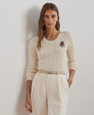 Lauren Ralph Lauren Women's Button-Trim Cable-Knit Cotton