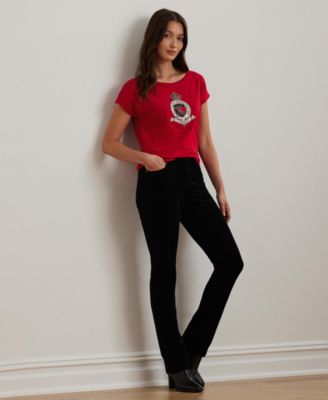 Lauren Ralph Lauren Women's Beaded-Crest Cotton Jersey Tee - Macy's