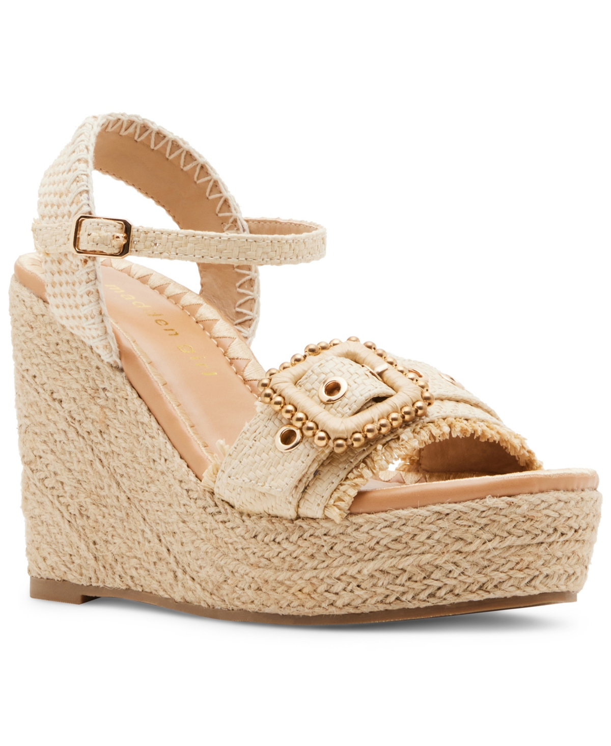 Madden Girl Miina Platform Raffia Wedge Sandals In Natural Raffia